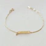 Personalized 14k Gold Name Bar Bracelet • Custom Engraved CZ Charm - Görsel 3