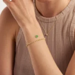 14k Gold Clover Bracelet, Green Enamel Lucky Charm - Görsel 4