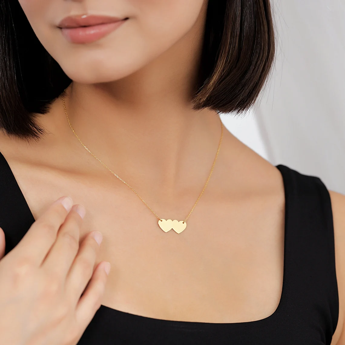 il_1140xN.5376887234_40u3 18K Gold Vermeil Double Heart Necklace | Elegant Romantic Jewelry - Görsel 1
