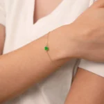 14k Gold Clover Bracelet, Green Enamel Lucky Charm - Görsel 2