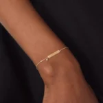 Personalized 14k Gold Name Bar Bracelet • Custom Engraved CZ Charm - Görsel 4