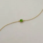 14k Gold Clover Bracelet, Green Enamel Lucky Charm - Görsel 5