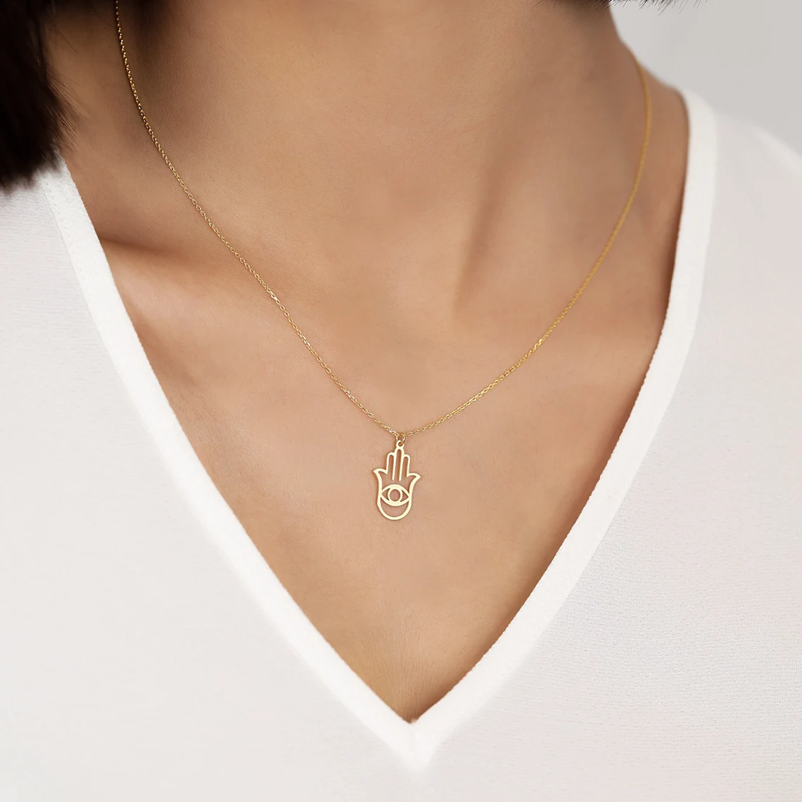 il_1140xN.5425060313_2ick 18K Gold Vermeil Hamsa Hand Necklace | Elegant Protection Jewelry - Görsel 1