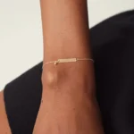 Personalized 14k Gold Name Bar Bracelet • Custom Engraved CZ Charm - Görsel 2