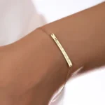 14K Solid Gold Personalized Name Bracelet | Engraved Bar Jewelry - Görsel 4
