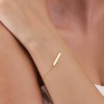 Minimalist Solid Gold Bar Bracelet, 10k 14k Yellow Gold, Dainty Layering Chain - Görsel 6
