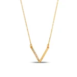 18K Gold Vermeil Diamond V Necklace | Elegant Zircon Accent - Görsel 5