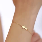 18K Vermeil Gold Cross Bracelet | Dainty Christian Jewelry - Görsel 2