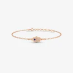 Dainty 14k Rose Gold Hamsa Bracelet, White & Blue Stone Evil Eye Charm - Görsel 5