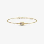 Dainty 14k Rose Gold Hamsa Bracelet, White & Blue Stone Evil Eye Charm - Görsel 3