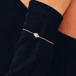 Dainty 14k Rose Gold Hamsa Bracelet, White & Blue Stone Evil Eye Charm - Görsel 4