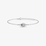 Dainty 14k Rose Gold Hamsa Bracelet, White & Blue Stone Evil Eye Charm - Görsel 7