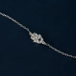 Dainty 14k Rose Gold Hamsa Bracelet, White & Blue Stone Evil Eye Charm - Görsel 8