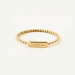 Gold Beaded Band Ring with Engravable Oval Bar - Minimalist Stackable Jewelry - Görsel 3