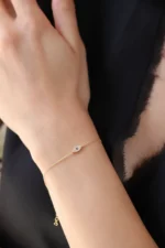 14k Gold Evil Eye Bracelet, Dainty CZ Charm, Adjustable Chain - Görsel 2