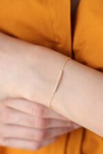 14k Gold Bar Bracelet, Cubic Zirconia Minimalist Chain - Görsel 4