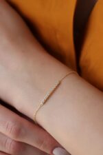 14k Gold Bar Bracelet, Cubic Zirconia Minimalist Chain - Görsel 9