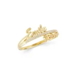 Gold Custom Double Name Ring with Pavé Diamonds - Görsel 5