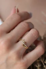 Gold Custom Double Name Ring with Pavé Diamonds - Görsel 6