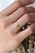 Gold Custom Double Name Ring with Pavé Diamonds - Görsel 7