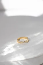 14k Gold Criss Cross Diamond Ring, Modern Stacking Band - Görsel 9