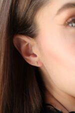 10k Gold Initial Stud Earring, Pavé CZ Letter, Monogram Jewelry - Görsel 3