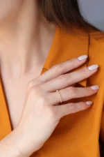 Gold Cubic Zircon Diamond Eternity Band Ring, Marquise & Round Milgrain Design - Görsel 5