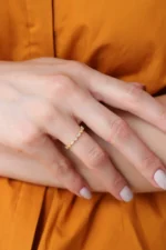 Gold Cubic Zircon Diamond Eternity Band Ring, Marquise & Round Milgrain Design - Görsel 7