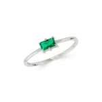 Gold Emerald Cut Ring, Minimalist Gemstone Solitaire Band - Görsel 7