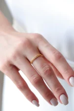 14k Gold Link Ring, Minimalist Chain Band, Stacking Ring - Görsel 5