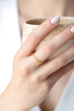 14k Gold Link Ring, Minimalist Chain Band, Stacking Ring - Görsel 10