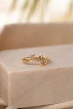 Gold Custom Double Name Ring with Pavé Diamonds - Görsel 2