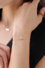 14k Gold Evil Eye Bracelet, Dainty CZ Charm, Adjustable Chain - Görsel 9