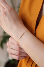 14k Gold Bar Bracelet, Cubic Zirconia Minimalist Chain - Görsel 7