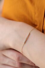 14k Gold Bar Bracelet, Cubic Zirconia Minimalist Chain - Görsel 10