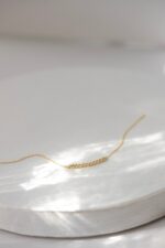 14k Gold Bar Bracelet, Cubic Zirconia Minimalist Chain - Görsel 5