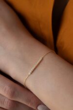 14k Gold Bar Bracelet, Cubic Zirconia Minimalist Chain - Görsel 8