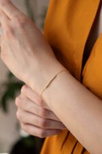 14k Gold Bar Bracelet, Cubic Zirconia Minimalist Chain - Görsel 6