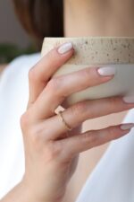 Gold Diamond Eternity Ring, Marquise Milgrain Stacking Band - Görsel 9