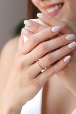 Gold Diamond Eternity Ring, Marquise Milgrain Stacking Band - Görsel 2