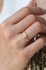 Gold Custom Double Name Ring with Pavé Diamonds - Görsel 10