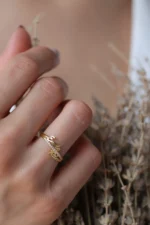 Gold Custom Double Name Ring with Pavé Diamonds - Görsel 4