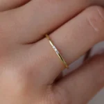 Dainty 10k Gold Ring, Three Diamond Minimalist Band