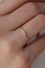 Dainty 10k Gold Ring, Three Diamond Minimalist Band