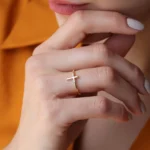 Minimalist Gold Cross Ring, Elegant Faith Jewelry, Gift for Her