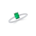 Gold Beaded Band Ring, Emerald Cut Green Gemstone, May Birthstone - Görsel 9