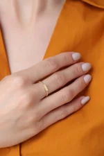 Gold Beaded Band Ring with Engravable Oval Bar - Minimalist Stackable Jewelry - Görsel 6