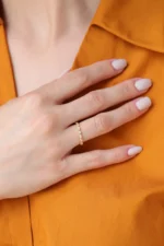 Gold Cubic Zircon Diamond Eternity Band Ring, Marquise & Round Milgrain Design - Görsel 9