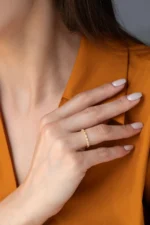 Gold Cubic Zircon Diamond Eternity Band Ring, Marquise & Round Milgrain Design - Görsel 10