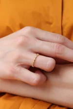 Gold Cubic Zircon Diamond Eternity Band Ring, Marquise & Round Milgrain Design - Görsel 3